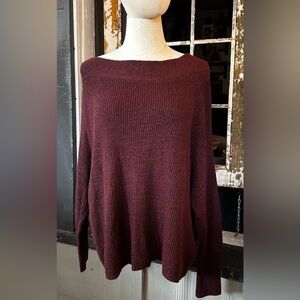 Free People Alana Burgundy Off Shoulder Slouchy Long Sleeve Top Sz Medium